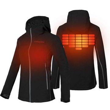 Men Women Heated Jacket Soft Shell with Hood and Battery Waterproof Wind Resistant Winter Jacket