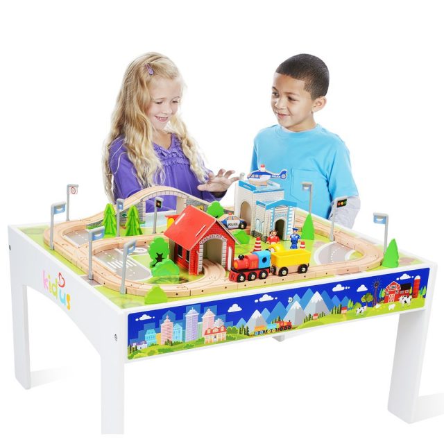 kidkraft metropolis train set & table with 100 accessories included