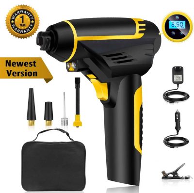 Cordless Tire Inflator, Portable Tire Hand Held Air Compressor Vehicle-Mounted Air Pump Emergency,LED Light